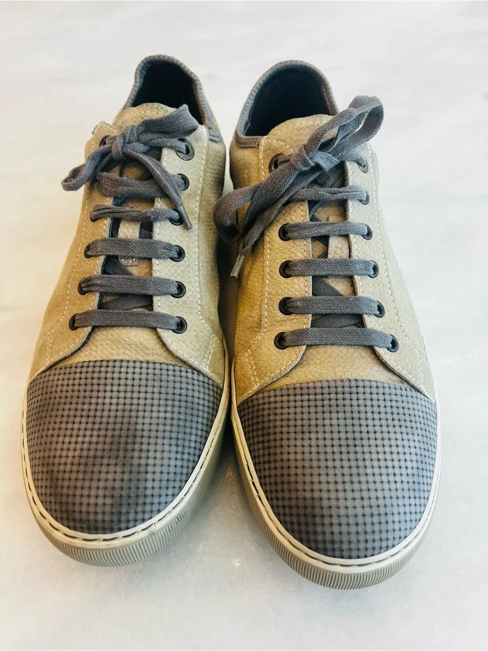 Lanvin DBB1 Men's Low-Top Suede Sneakers Taupe Gray size 11